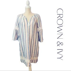 NWOT Crown & Ivy striped shift dress. 100% linen. Size M